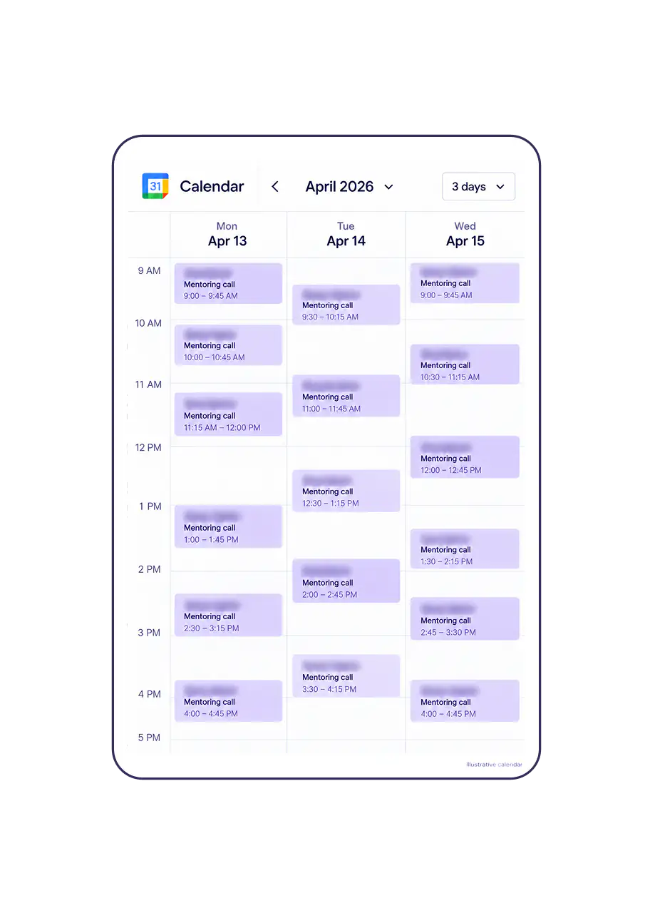 Calendar of mentoring calls for a thyroid coaching business