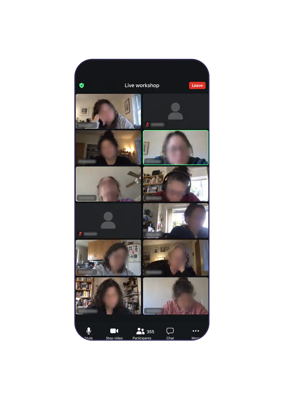 Live workshop video call with a large group of gut health clients