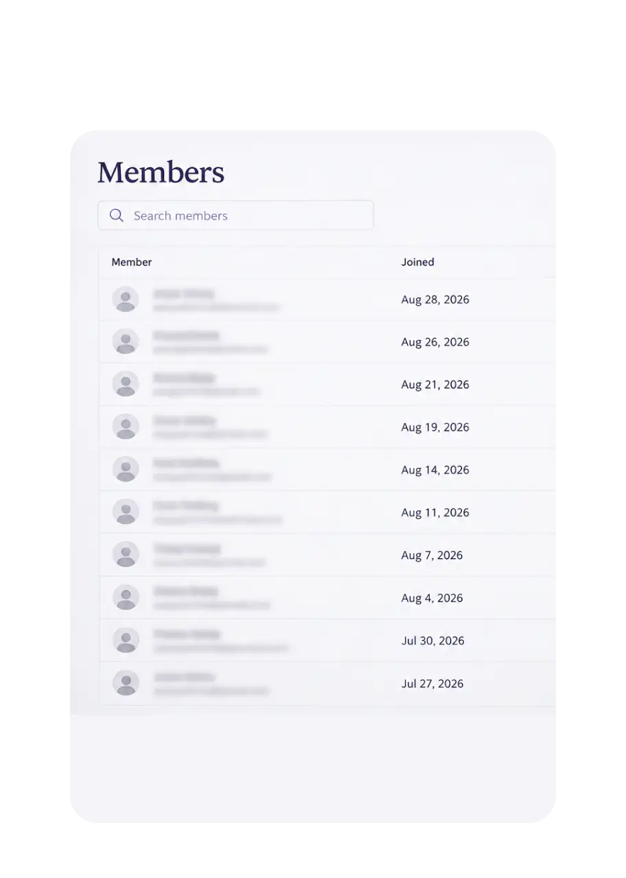 Members list showing recent join dates for a gut health coaching business